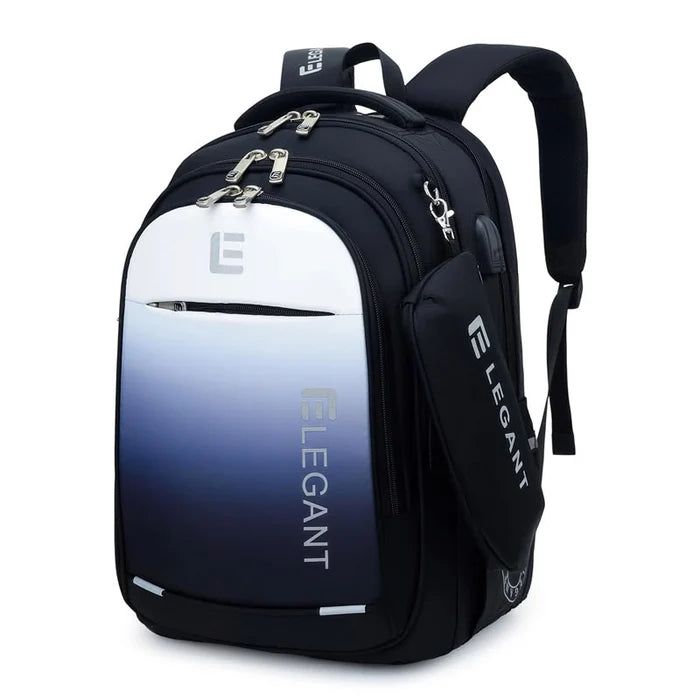 Elegant Gradient Color School Backpack Set with Hanging Pencil Case & USB Port