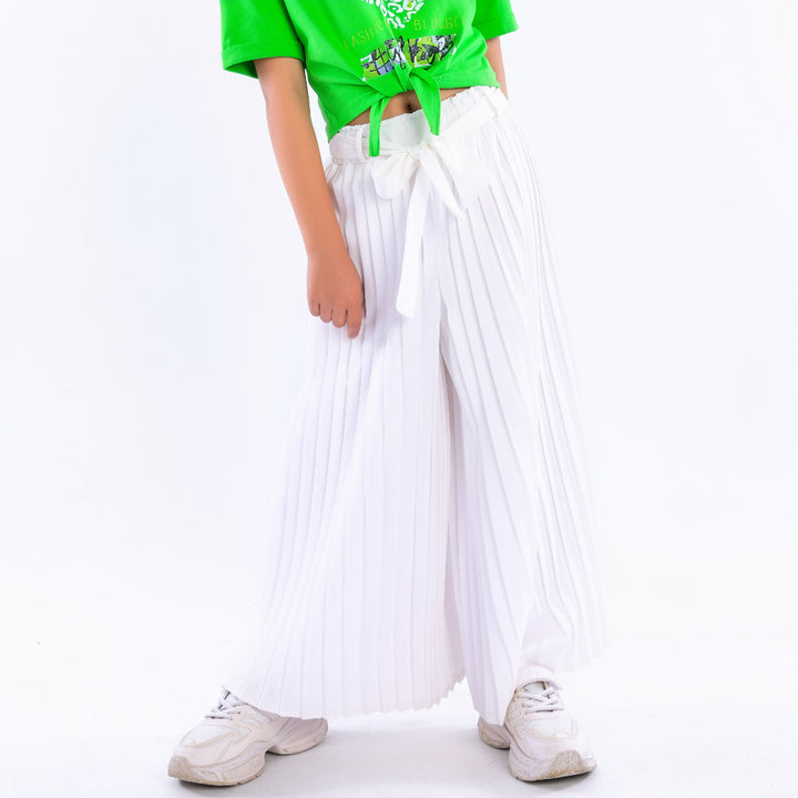 Girls' Pleated Wide-Leg Culottes with Self-Tie Belt