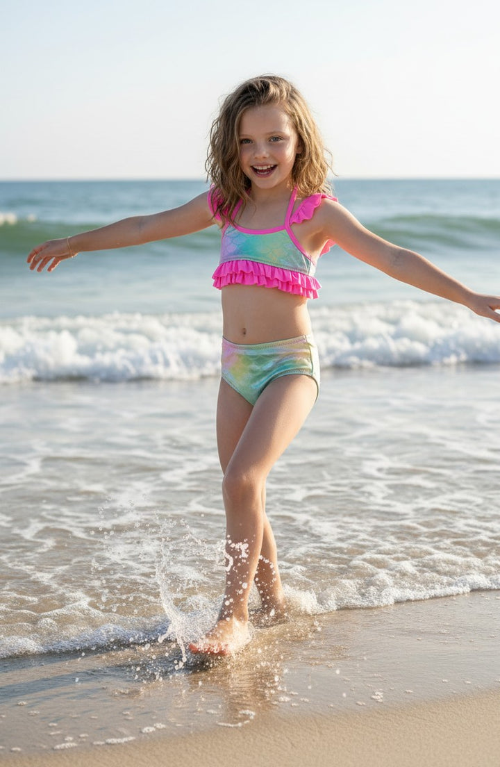 Girls' Mermaid Scales & Tropical Print Bikini Set
