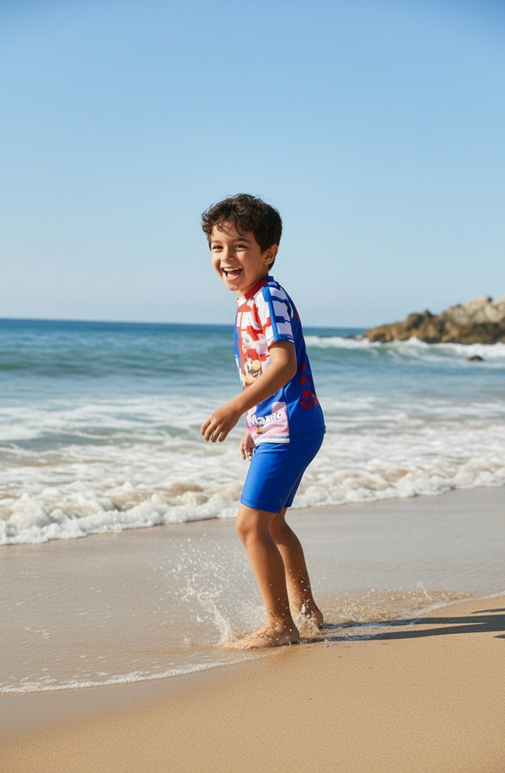 Boys' Cartoon Character Rash Guard & Swim Shorts Set
