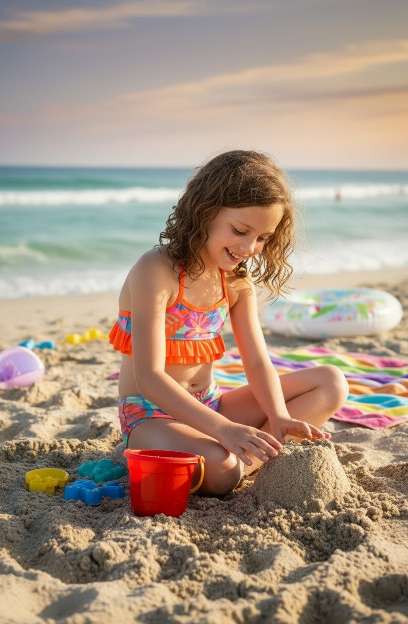 Girls' Mermaid Scales & Tropical Print Bikini Set