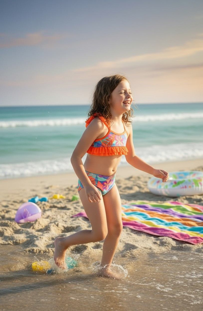 Girls' Mermaid Scales & Tropical Print Bikini Set