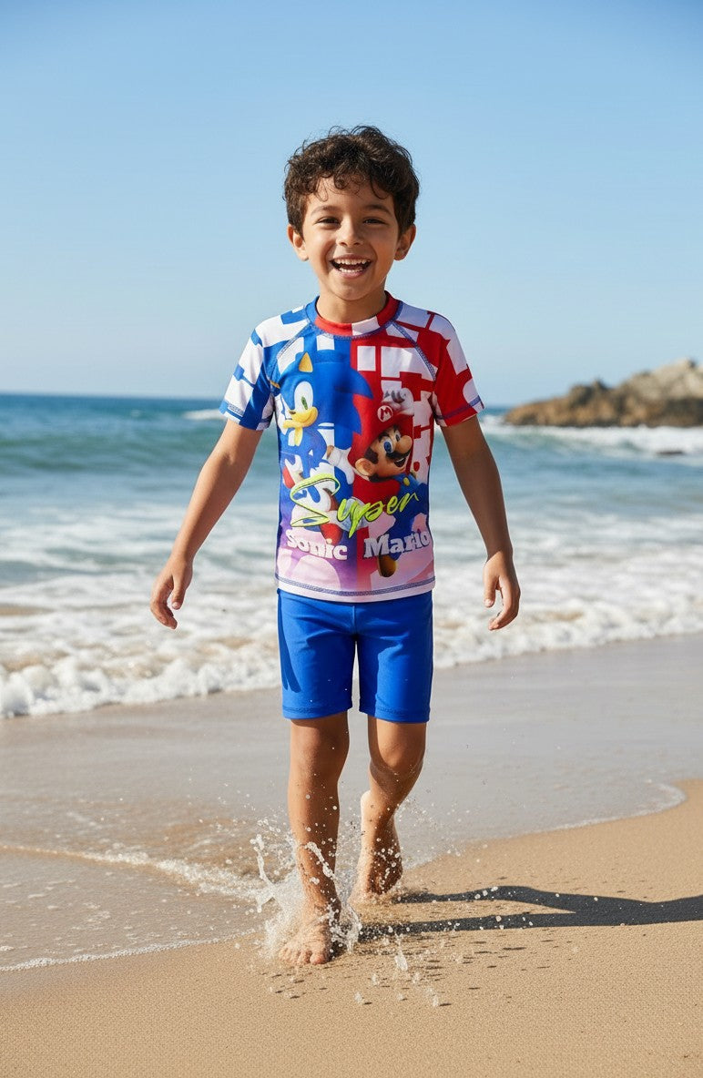 Boys' Cartoon Character Rash Guard & Swim Shorts Set