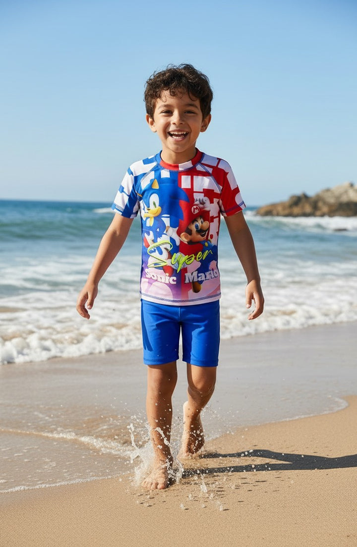 Boys' Cartoon Character Rash Guard & Swim Shorts Set