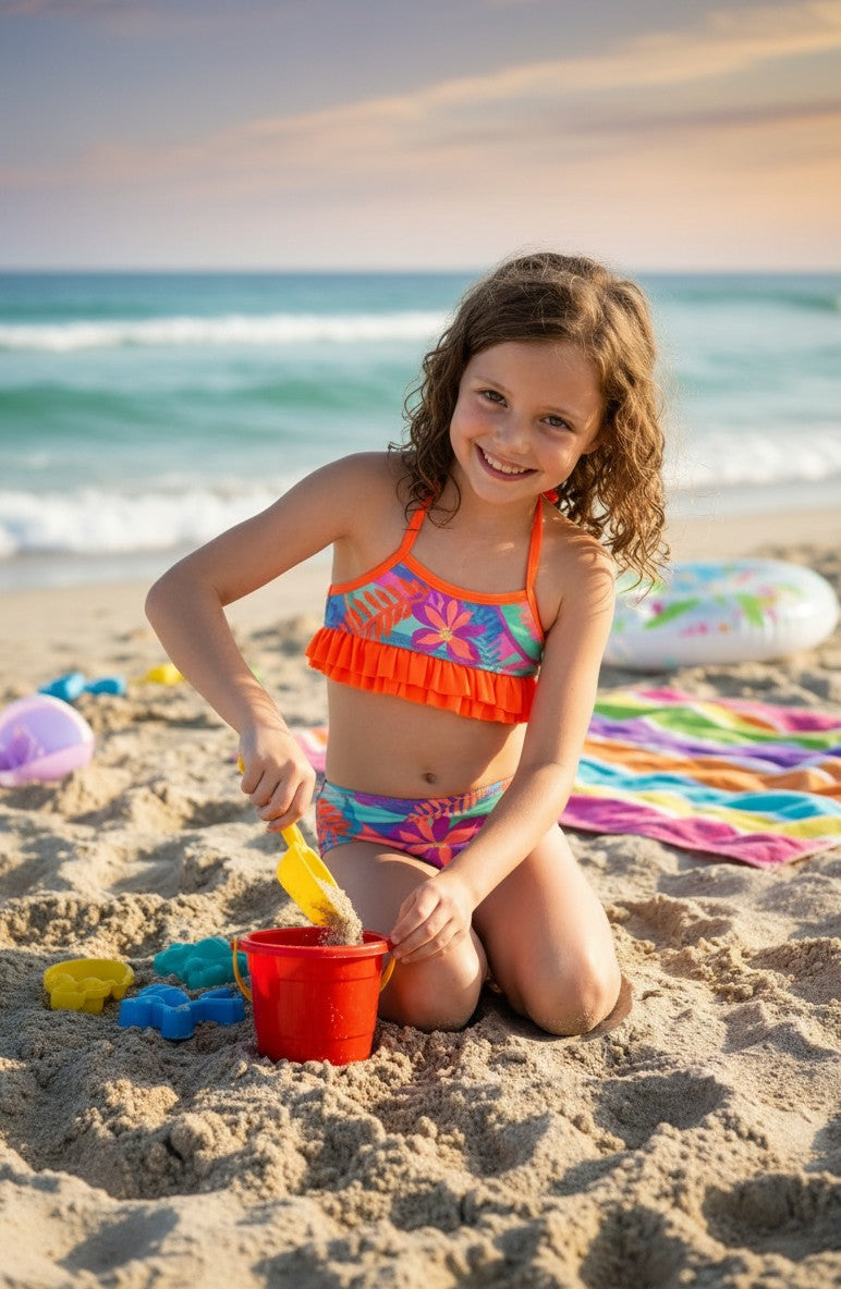 Girls' Mermaid Scales & Tropical Print Bikini Set