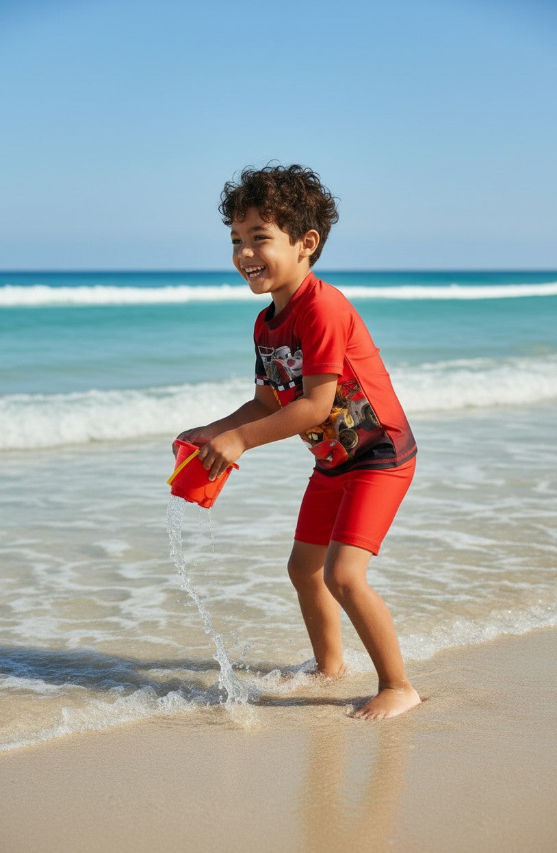 Boys' Cartoon Character Rash Guard & Swim Shorts Set