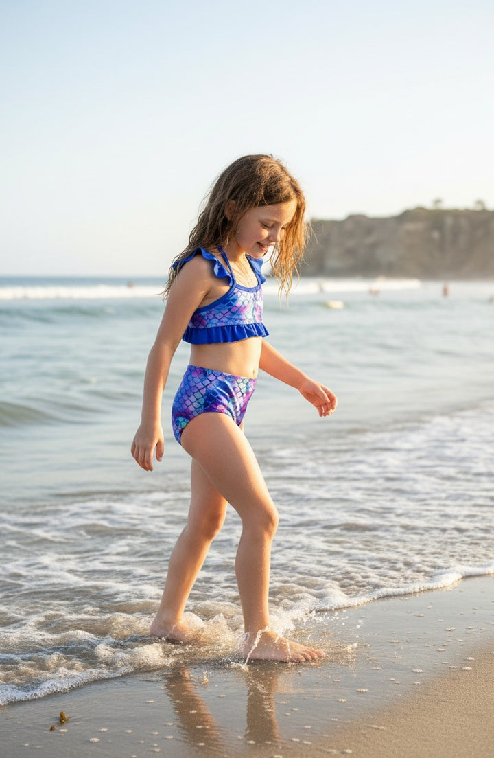 Girls' Mermaid Scales & Tropical Print Bikini Set