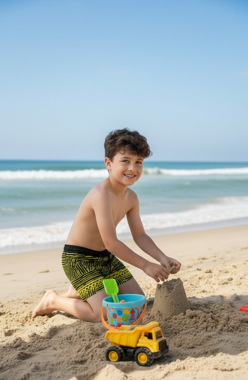 Boys' Neon Graphic Quick-Dry Swim Shorts