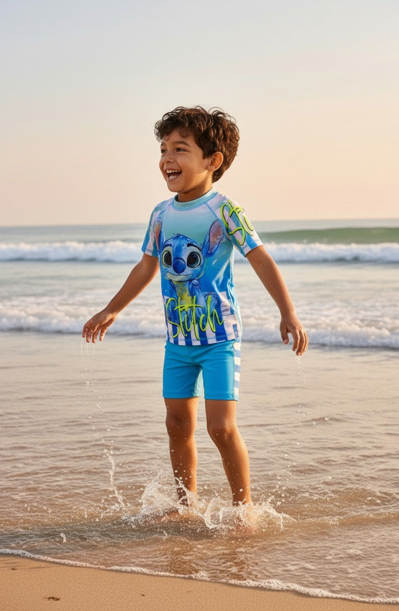 Boys' Cartoon Character Rash Guard & Swim Shorts Set