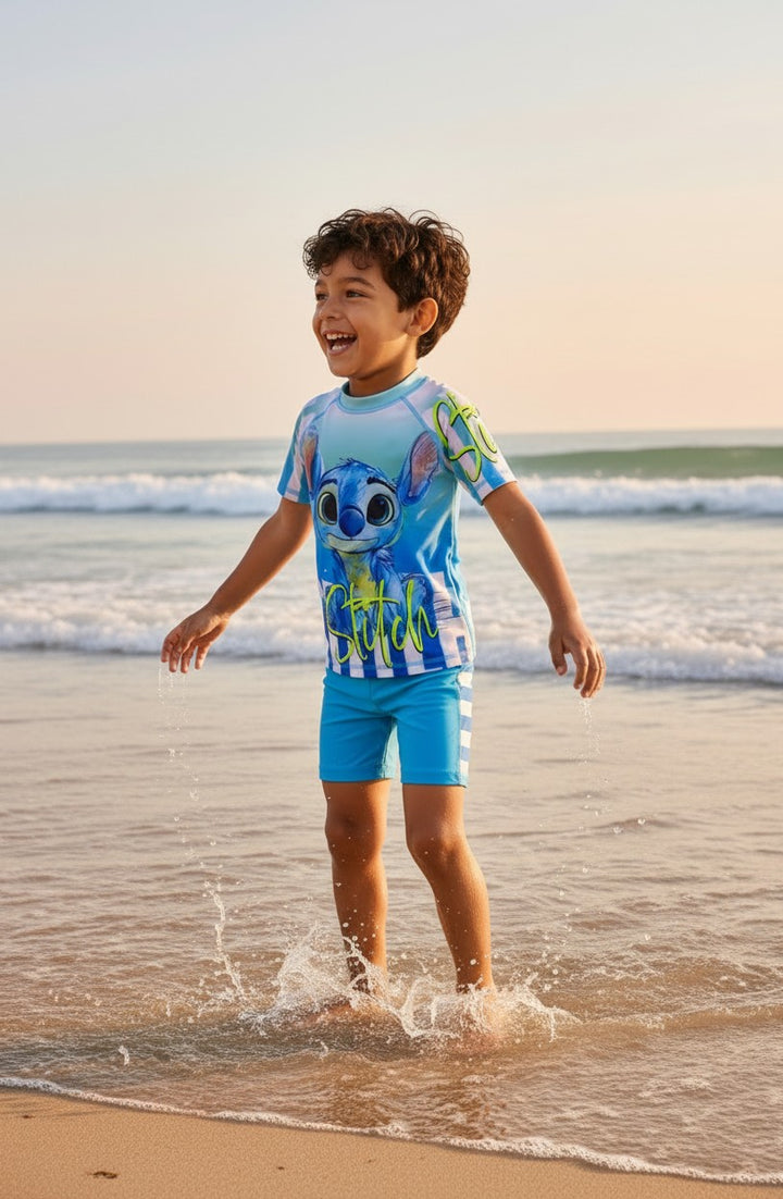 Boys' Cartoon Character Rash Guard & Swim Shorts Set
