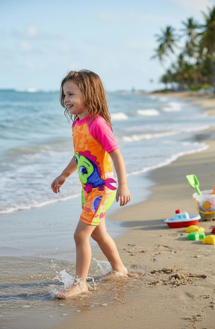 Kids' Cute Cartoon Character Sunsuit with Fun 3D Fins