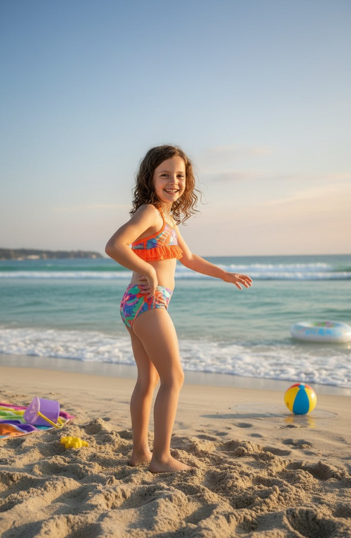 Girls' Mermaid Scales & Tropical Print Bikini Set