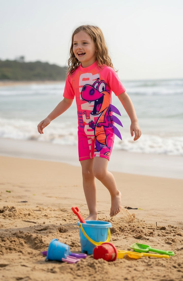 Kids' Cute Cartoon Character Sunsuit with Fun 3D Fins