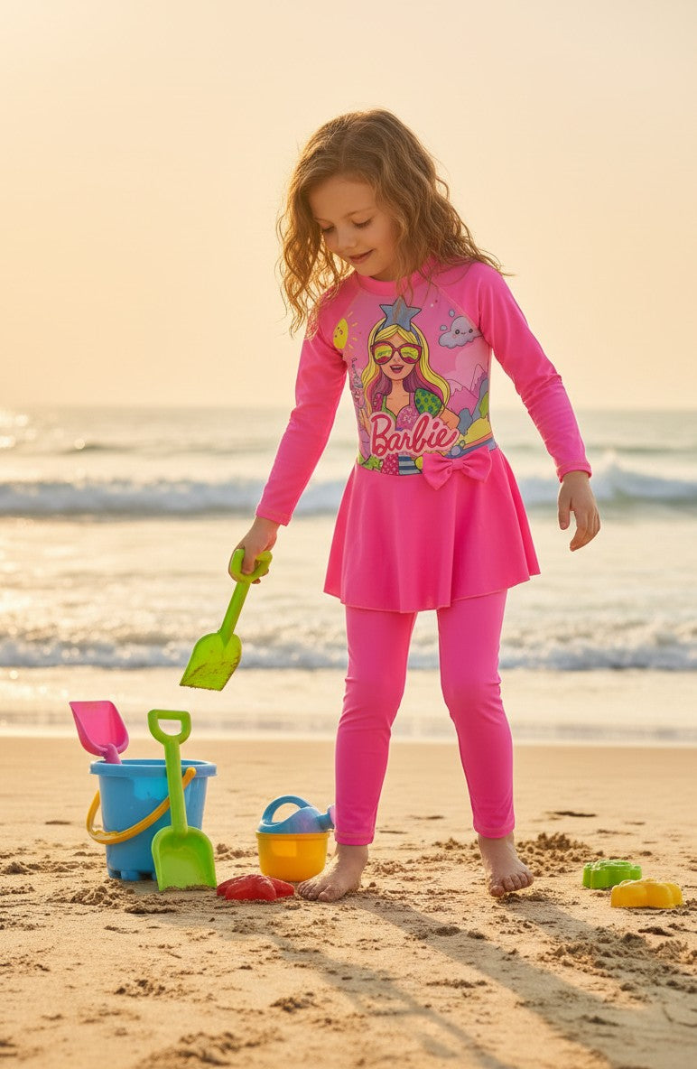 Kids' Full-Coverage Cartoon Character Rash Guard Swimwear Set
