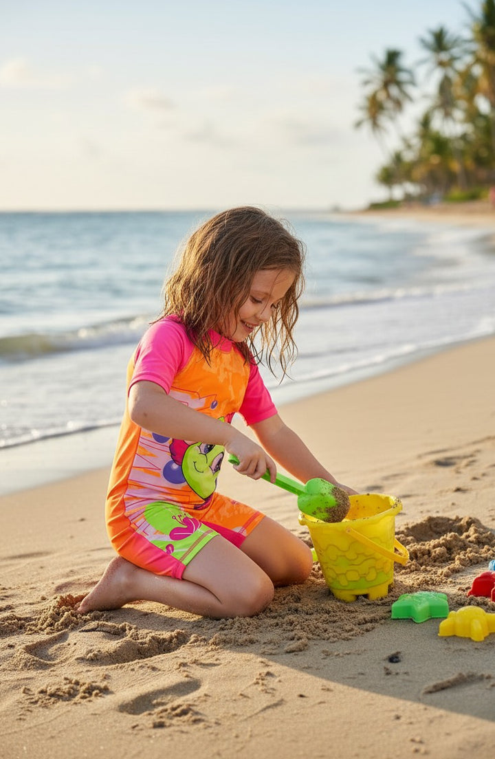 Kids' Cute Cartoon Character Sunsuit with Fun 3D Fins