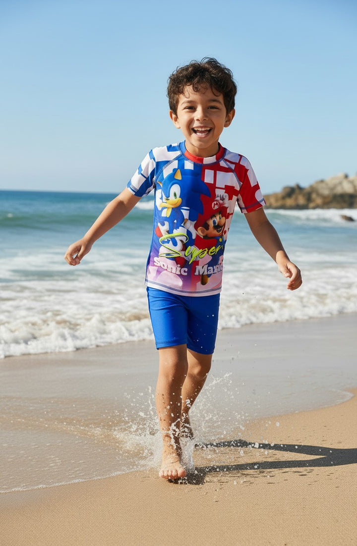 Boys' Cartoon Character Rash Guard & Swim Shorts Set