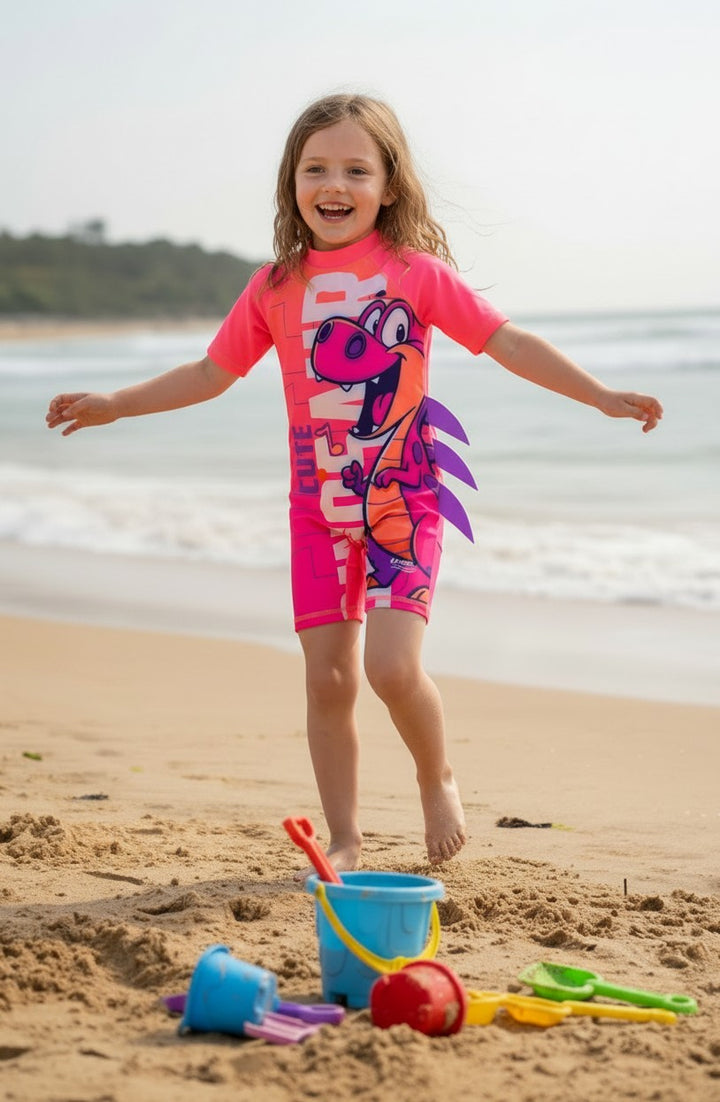 Kids' Cute Cartoon Character Sunsuit with Fun 3D Fins