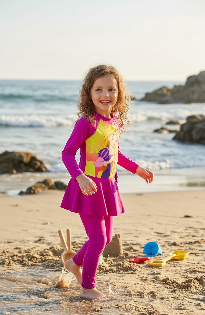 Kids' Full-Coverage Cartoon Character Rash Guard Swimwear Set