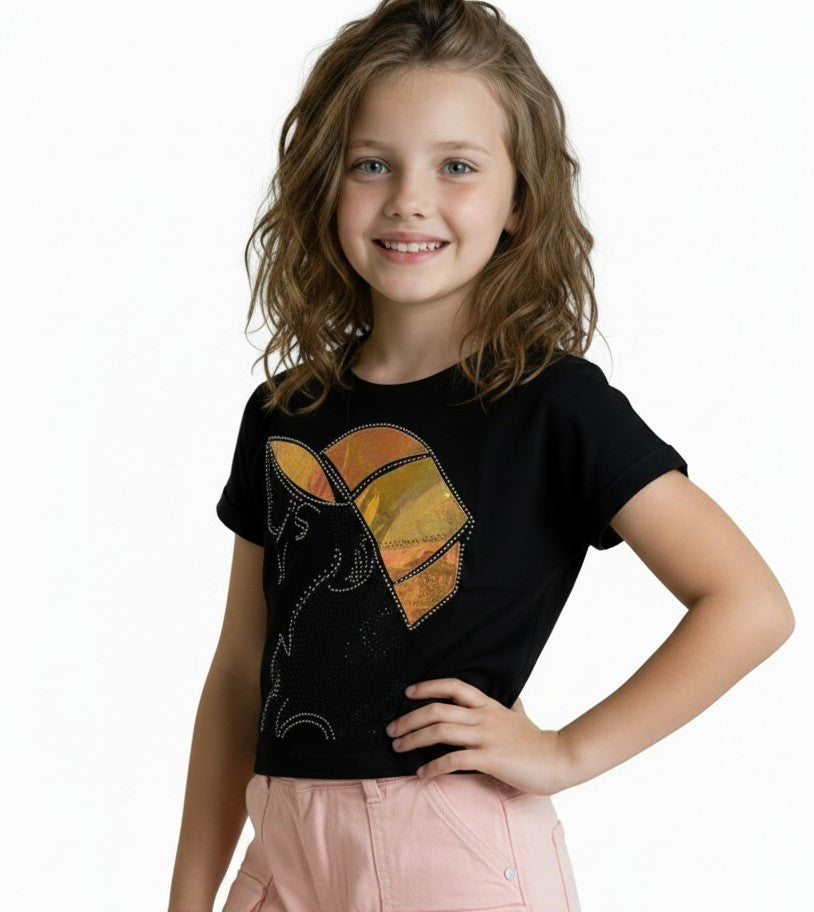 Girls Cool Cap Graphic Tee with Sequin Details