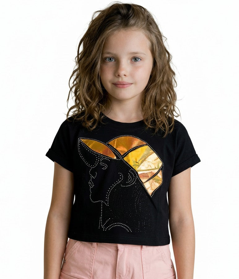 Girls Cool Cap Graphic Tee with Sequin Details