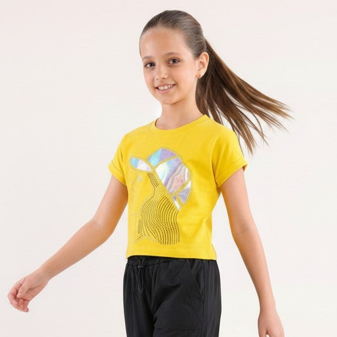 Girls Cool Cap Graphic Tee with Sequin Details