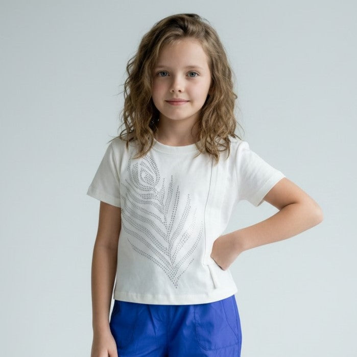 Girls' Crystal Embellished Feather Casual Top