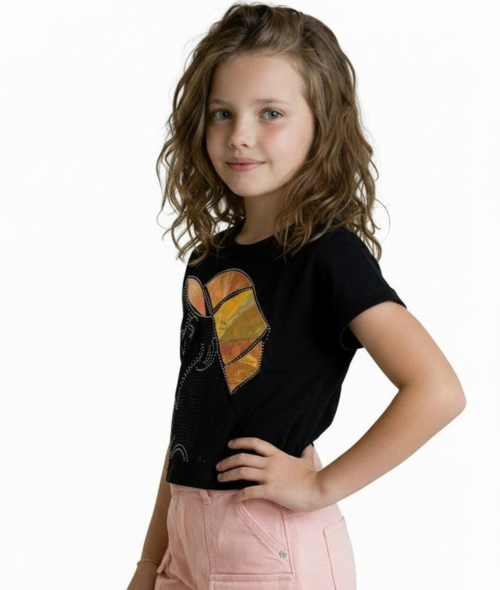 Girls Cool Cap Graphic Tee with Sequin Details