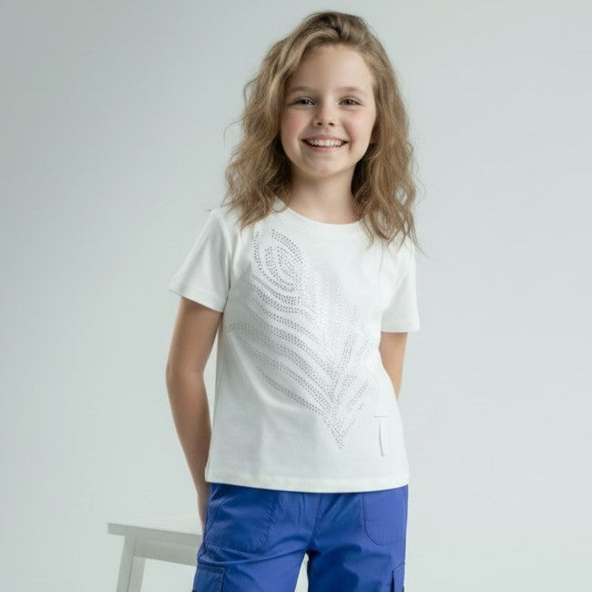 Girls' Crystal Embellished Feather Casual Top