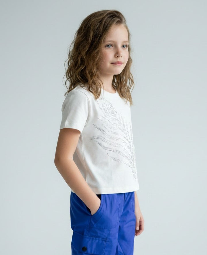 Girls' Crystal Embellished Feather Casual Top