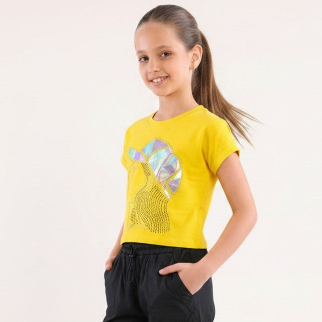 Girls Cool Cap Graphic Tee with Sequin Details