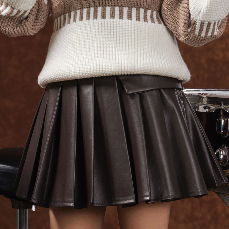 Girl's Pleated Faux Leather Mini Skirt