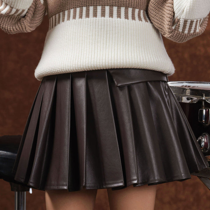 Girl's Pleated Faux Leather Mini Skirt