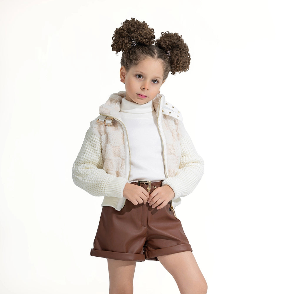 Textured Knit & Fur Moto Jacket