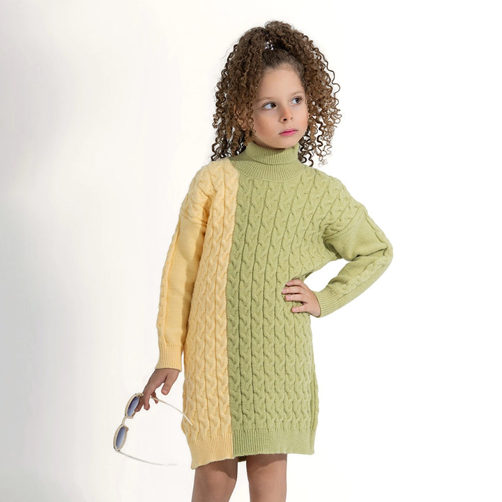 Two-Tone Cable Knit Sweater Dress