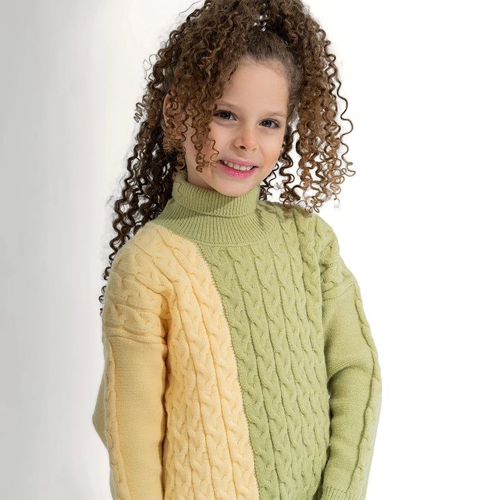 Two-Tone Cable Knit Sweater Dress