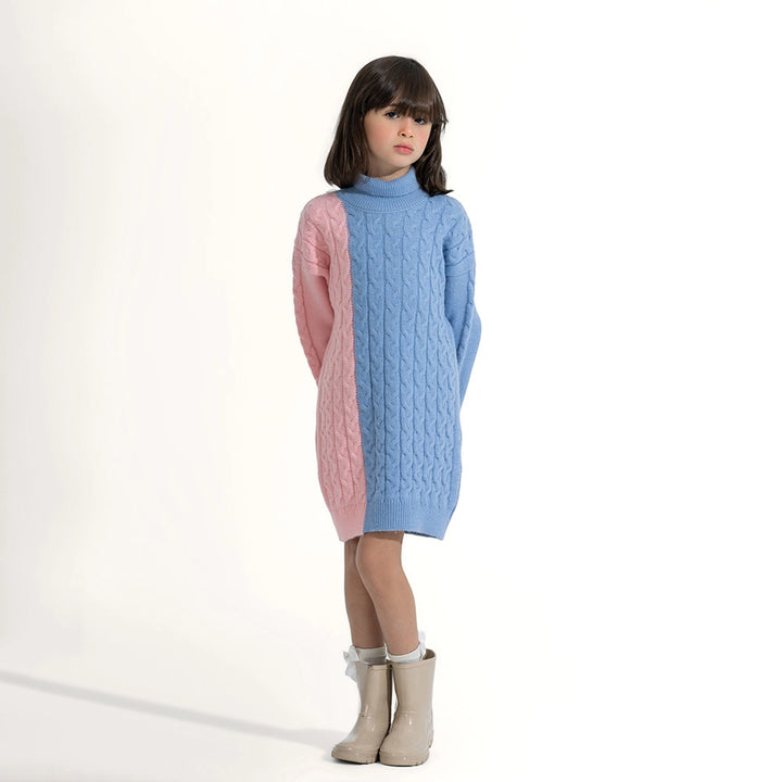 Two-Tone Cable Knit Sweater Dress