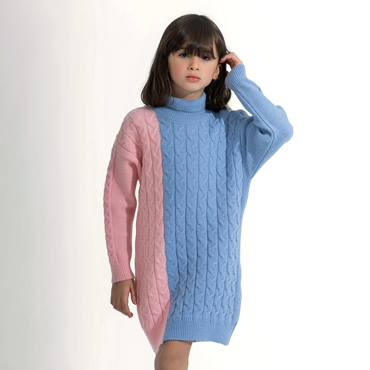 Two-Tone Cable Knit Sweater Dress