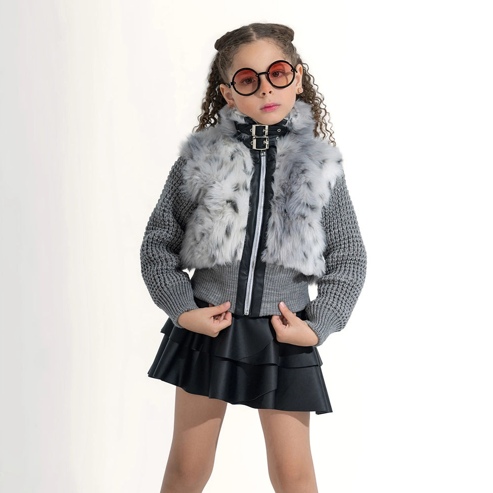 Textured Knit & Fur Moto Jacket