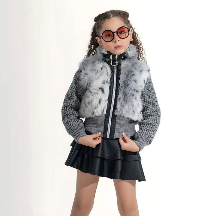 Textured Knit & Fur Moto Jacket