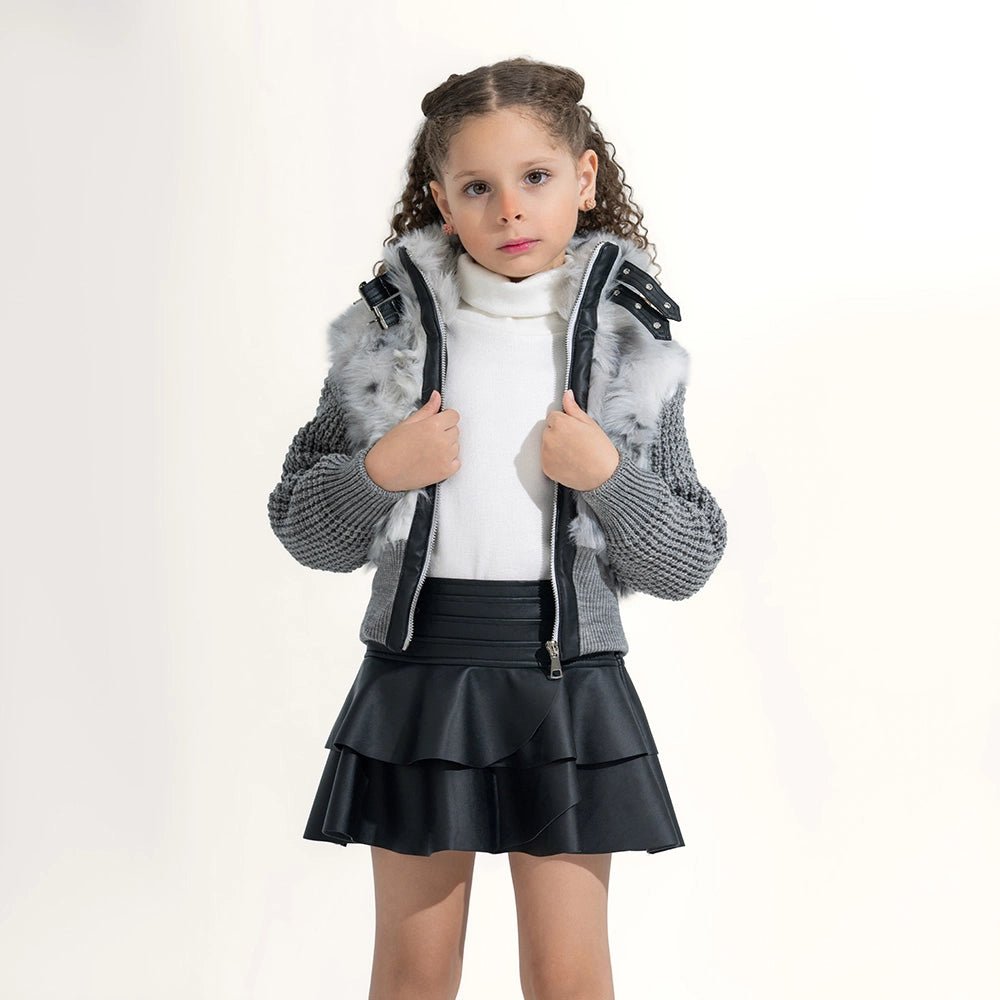 Textured Knit & Fur Moto Jacket