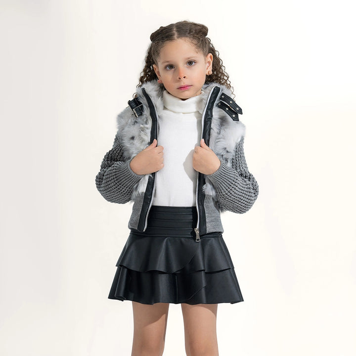 Textured Knit & Fur Moto Jacket