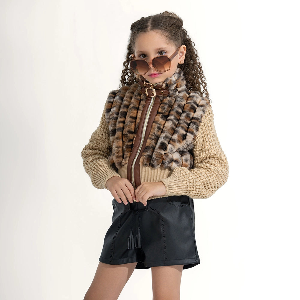 Textured Knit & Fur Moto Jacket