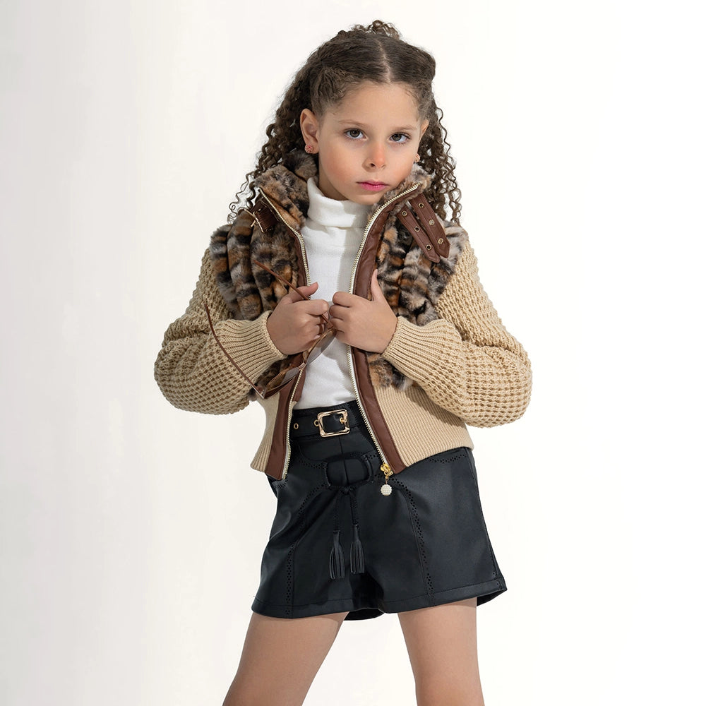 Textured Knit & Fur Moto Jacket