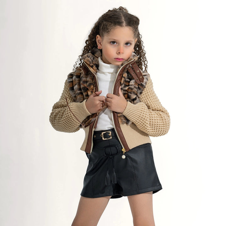 Textured Knit & Fur Moto Jacket