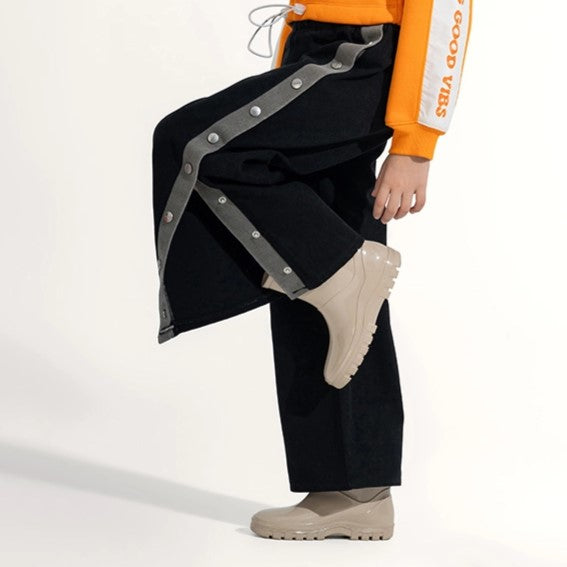 Side-Stripe Poppers Denim Trousers