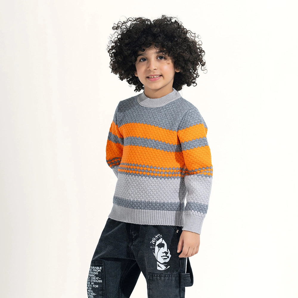 Ribbed Neck Block Stripe Pullover