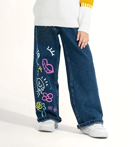 Loose Fit All-Over Print Jeans