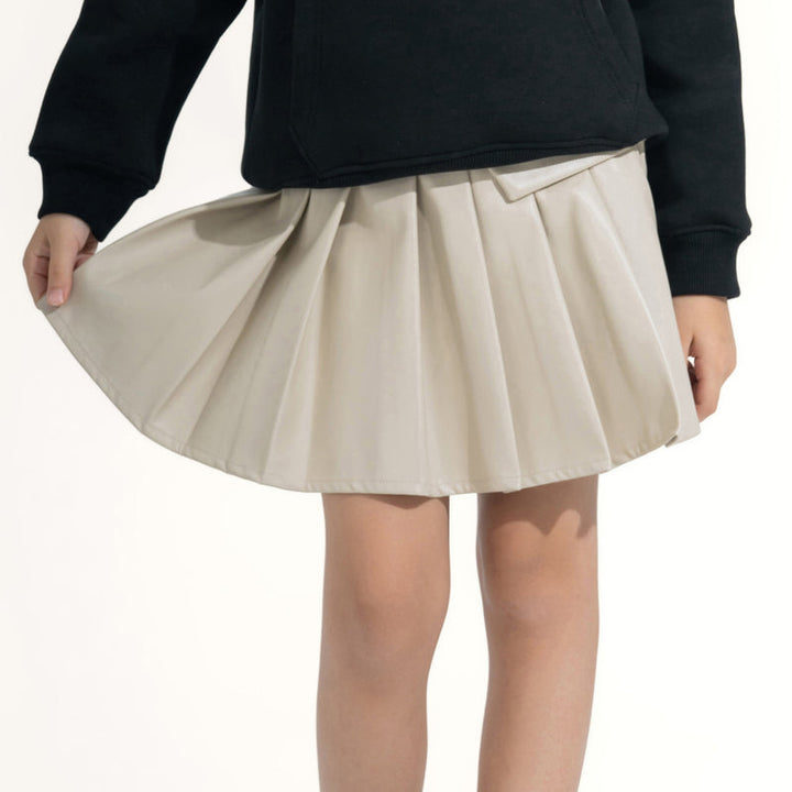 Girl's Pleated Faux Leather Mini Skirt
