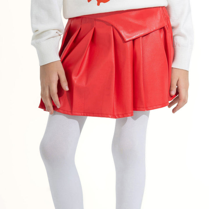 Girl's Pleated Faux Leather Mini Skirt