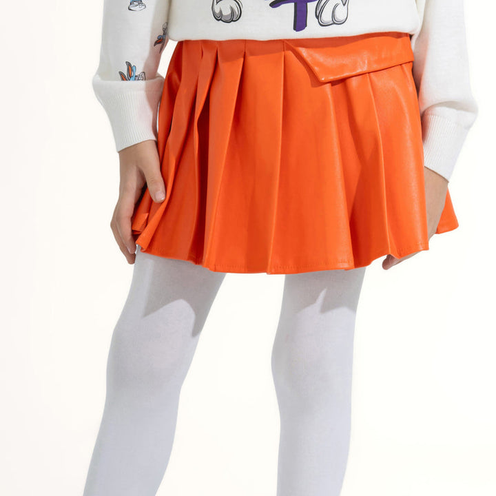 Girl's Pleated Faux Leather Mini Skirt